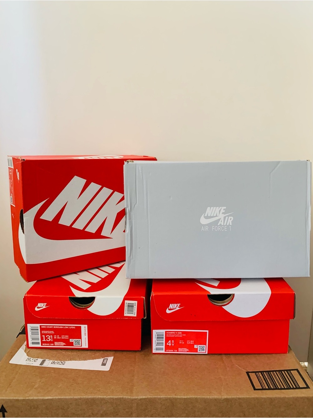 4 Nike Shoe Boxes Empty Boxes Mixed Sizes Red Gray Bundle
